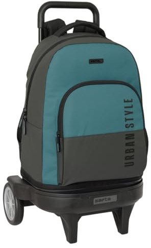 Safta Urban Style Großer Rucksack mit Rädern, kompakt, abnehmbar, ideal für Kinder verschiedener Altersgruppen, bequem und vielseitig, Qualität und Widerstandsfähigkeit, 33 x 22 x 45 cm, grau/blau, M,