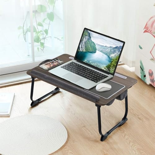 Warmiehomy Portable Lap Desk Fits up to 17 inch Laptop, 2 in 1 Laptop Desk for Bed and Sofa with Foldable Legs, Lap Desk Tray with Cushion&Built-in Mouse Pad&Device Holder&Wrist Rest, Coffee