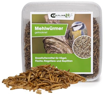 Carpline24 Mehlwürmer getrocknet, 2000 ml, proteinreiche Insekten als Futter für Reptilien, Nager, Igel & Fische, Vogelfutter, Winterfutter
