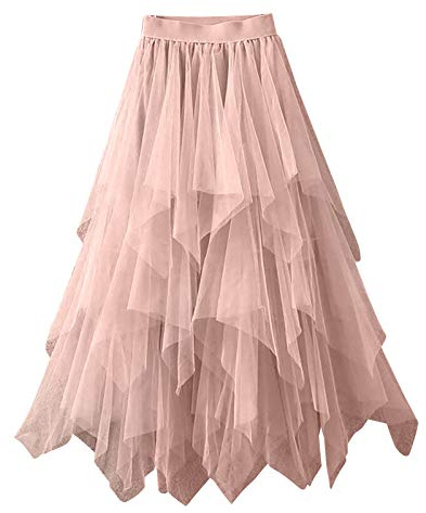 Gonna in tulle, da donna, a pieghe, lunga, tutù, in tulle, asimmetrica, a vita alta, linea ad A, maxi gonna a pieghe, Colore: rosa., M