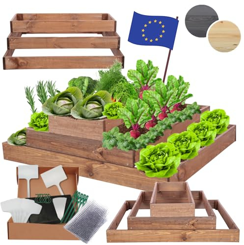 MODO24 Hochbeet Holz, Blumenkasten, Gartenbeet, 27x90x90cm, Braun | Robustes Kräuterbeet & Pflanzbeet aus Kiefernholz, Dekoratives Blumenbeet & Gartenbeet für Garten, Balkon & Terrasse