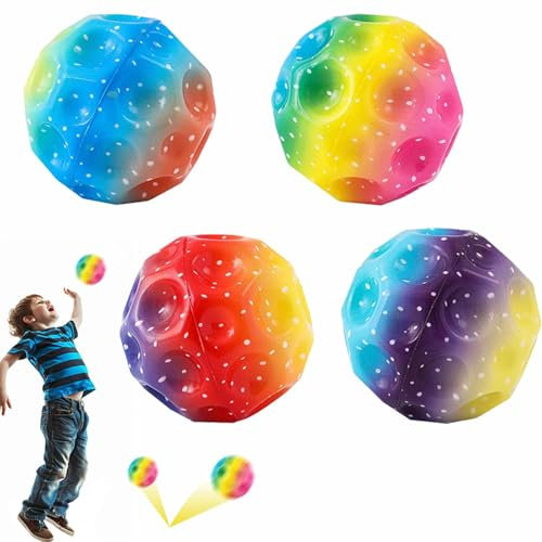 4 Stück Mehrfarbige Sprunghoch Moon Bälle - Astro Jump Ball, Spaceballs, Interaktives Spielzeug zum Stressabbau, Springball für Kinder, geeignet für Drinnen und Draußen