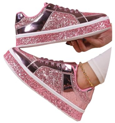 Minetom Femme Basket À Paillettes Basse Tenis Plateforme Lacets Chaussures Scintillantes Décontractées Sneakers