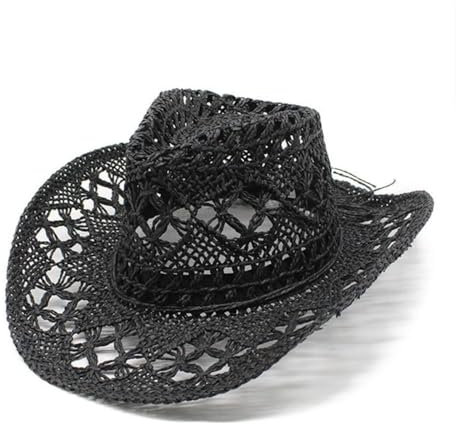 Cazqgoy Cowboy Hat Straw Hat Women Men Western Cowboy Hat Cowgirl Hats Panama Hat Western Hat Summer Hat, black, L