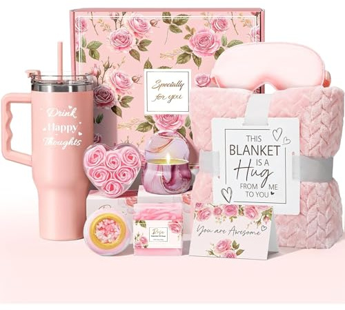 SUOPDH Birthday Gifts for Women, Self Care Gifts for Women, Rose Relaxing Spa Gifts Basket Care Package Pamper Gifts for Her, Unique Gifts for Best Friends, Sister, Mum, Wife