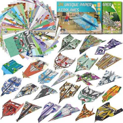 Elfew 48 Hojas Aviones Origami para Niños de 6 A 12 Años, Papel Origami Avion Juguete, Papiroflexia Para Niños y Niñas, Manualidades 10 Años