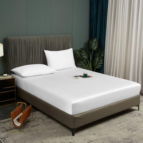 DXHOME Bambus Spannbettlaken 90x200cm Weiß Antibakteriell Weich Spannbetttücher Kühlende 100% Bambus Spannbetttuch Set Hypoallerg Boxspringbett Leintuch 90 x 200 Spannleintuch für bis 25cm Matraze