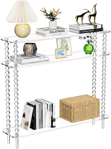 Dewrhiixe Acryl Konsolentisch, Schmaler 3 Etagen, Eingangstisch, Ausstellungstisch, Langer Flurtisch mit Stauraum, Moderner Sofatisch für Wohnzimmer & Flur (transparent, 100 x 24 x 90 cm)