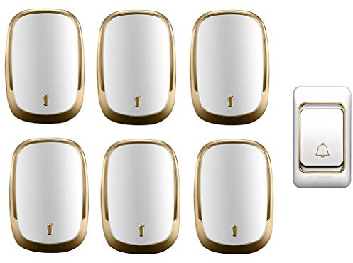 Door Bell Kits Wireless Doorbell Waterproof 300M Range 36 Melodies 4 Volume Levels Flashing Light 1 Transmitter 6 Receivers Multicolor Pack of 7(Gold)