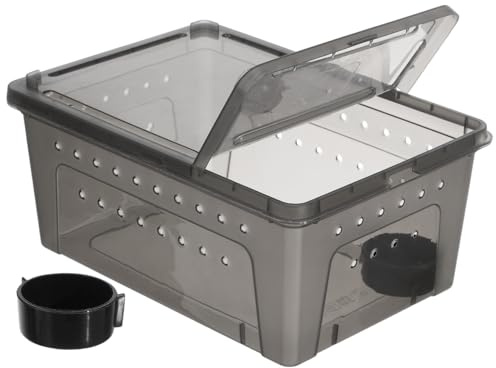 LOLIPPYY Reptilbox Terrarium Mit Fütterungskasten Kunststoff Reptilien Zuchtbox Für Kleine Reptilien Und Insekten Mit Lüftungslöchern Und Sicherheitsschalter 10.24 X 7.09 X 4.53 in