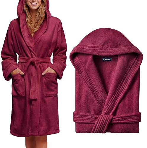 CALMONT Bademantel Damen aus 100% Baumwolle Frottee mit Kapuze I Oeko-Tex | Kuscheliger Morgenmantel für Frauen extra soft und langlebig. Ein Damenbademantel für Wellness & Sauna mit Gürtel und Tasche.