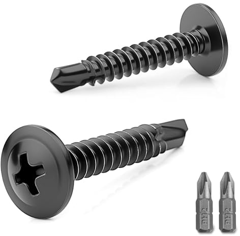 sturiz 100 Stück Selbstschneidende Schrauben Schwarz 4.8x19MM Blechschrauben Selbstschneidend 410 Edelstahl Bohrschrauben Metall Kreuzschlitz Selbstbohrende Senkkopf für Stahl Holz mit 2 Stk Bits