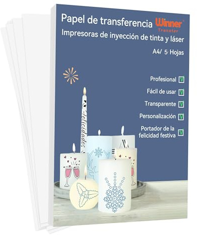 WinnerTransfer-Papel de transferencia al agua para candelas,A4X5 Hojas | Papel de calcomanía Tru-Waterslide especialmente personalizado para candelas.compatible de impresoras de láser y de tinta