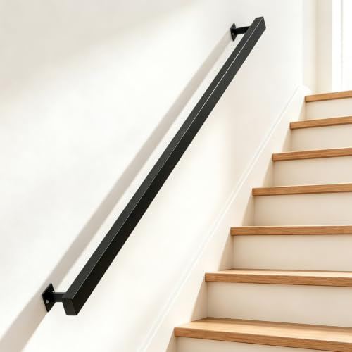 Handlauf Treppe Schwarz, Handläufe für Treppen, Treppengeländer Innen Außen, Wandhandlaufe, Geländer Treppe Antirutsch, Haltegriffe für Dachboden, Veranda, Eingang (60cm)