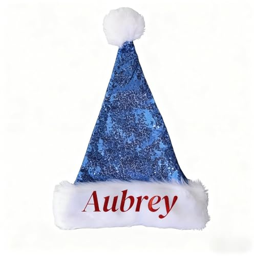 Andisijq Personalisierte Weihnachtsmütze mit Namen, personalisierte Pailletten-Weihnachtsmannmütze für Erwachsene, Glitzer-Weihnachtsmütze für Neujahr, Erwachsene, Partyzubehör, Urlaubs-Kopfbedeckung