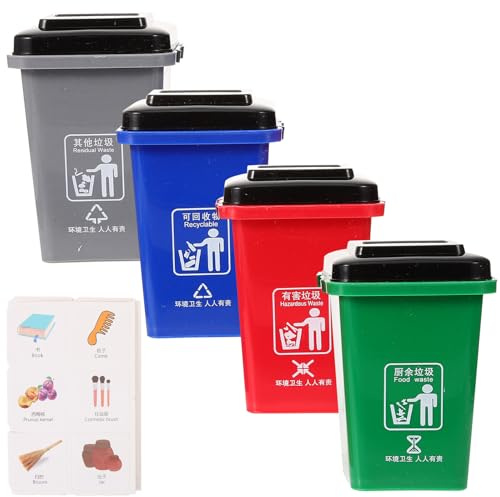 Gogogmee Ensemble de 3 Mini Poubelles Colorées en Plastique, Éducatif pour Tri des Déchets, Poubelle à Jouets pour Garçon et Filles, pour Apprentissage et Jeu D'éveil la Maison Salle