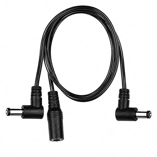 QIHAWN 1-to-2 Guitar Effect Pedal Daisy Chain Power Cable 9V DC Right Angle | Durable oxygen-free copper, low noise 9V 2A DC5521, daisy chain splitter, right angle, 1.8ft, for guitar pedalboards & pedals