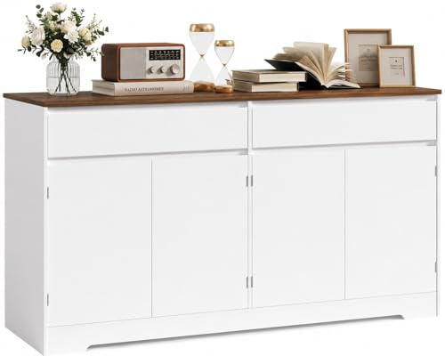 Xbro Credenza Cucina Grande 140 cm, Mobile Cucina con 4 Ante e 2 Cassetti, Madia Soggiorno Moderna con Ripiani Regolabili, Mobile Contenitore Multiuso per Cucina e Sala da Pranzo, Legno Naturale