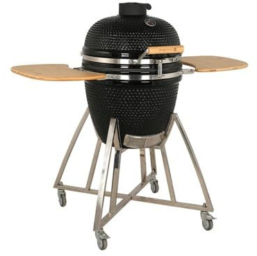 Tarrington House Barbacoa Cerámica 54 cm, Negro, con Soporte y Mesas Auxiliares