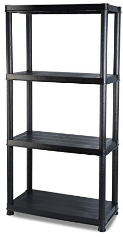 Addis 4 Tier Plastic Storage Shelving Unit – Durable Freestanding Organiser for Garage, Shed, Utility Room, or Home – Space-Saving, Easy Assembly, Plastic, Black