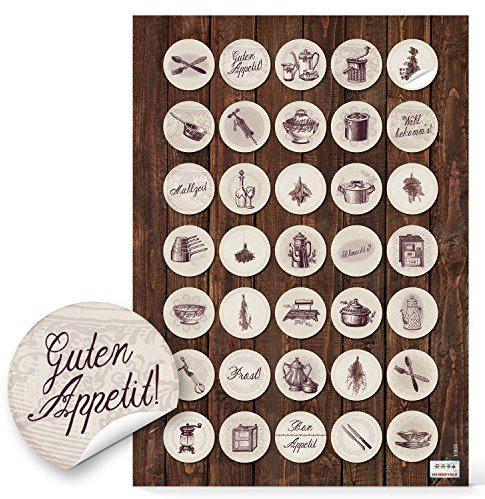 Logbuch-Verlag 35 kleine Sticker Küche Essen antik alt vintage Kochen rund 3,2 cm für eigenes Kochbuch