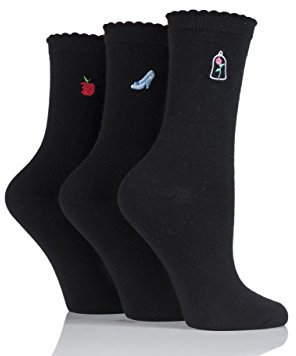 SockShop Disney Princesses Chaussettes en coton brodées - 3 paires - Noir 37-40