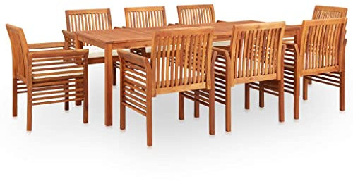 vidaXL Akazienholz Massiv Gartenmöbel 9-TLG. mit Auflagen Gartengarnitur Sitzgruppe Lounge Gartenset Sitzgarnitur Esstisch Tisch Stuhl