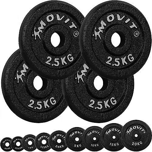 MOVIT® Hantelscheiben Set PRO, 100% Gusseisen, 30/31 mm Bohrung, Gewichtsscheiben Set Gewichte Hantel 4x 2,5kg