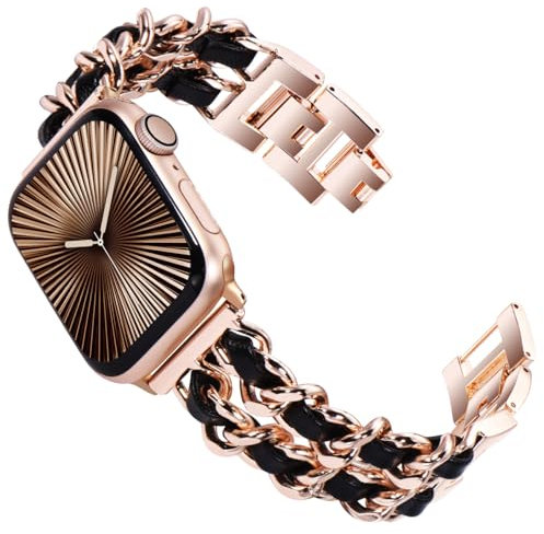 WINGLE 46mm 45mm 44mm 42mm(Series 3 2 1) Compatible with Apple Watch Straps,Women Metal Strap Replacement Bracelet for iWatch SE Series 11 10 9 8 7 6 5 4 3 2 1, Rose Gold/Black