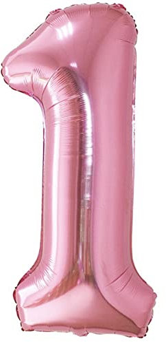 Luftballon 1. Geburtstag Zahl 1 Rosa XXL Riesen Folienballon 100cm Geburtstagsdeko Mädchen Ballon Zahl Deko zum Geburtstag. Fliegt mit Helium
