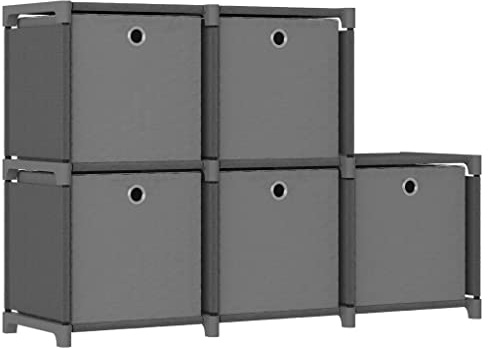 vidaXL Würfel Regal mit Boxen 5 Fächer Bücherregal Standregal Würfelregal Wandregal Lagerregal Aufbewahrung Raumteiler Grau 103x30x72,5cm Stoff