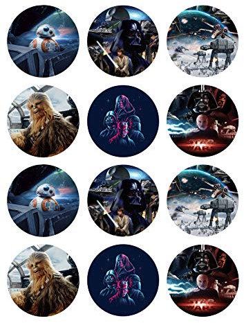 12 Muffinaufleger ca. 6 cm zum selbst ausscheiden, Cupcakes Muffinsbild Geburtstag Motiv: Star Wars, Fondant 0755x