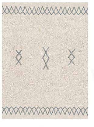 Lorena Canals-Waschbarer Kinderteppich Atlas in der Farbe Natural-Blau. Handgefertigt in rechteckiger Form mit kurzem Flor aus natürlicher Baumwolle und ungiftigen Farbstoffen- Größe:160x120cm