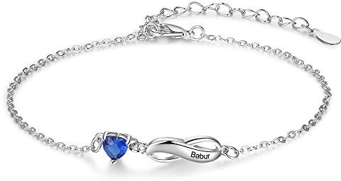 ALBERTBAND Armbänder Personalisiertes Silber Infinity Armband mit 1-7 Namen und Charms Simulierte Geburtssteine Verstellbare Armbänder für Frauen Mädchen (1 name)