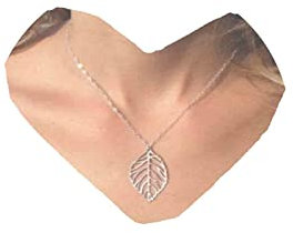 Yheakne Boho Leaf Pendant Necklace Chain Silver Large Leaf Necklace Minimalist Chain Jewelry for Women and Girls (Silver)