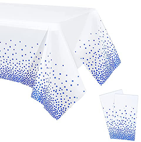 YXHZVON Dot Tischdecken, 2 Pack Konfetti Party Tischdecke Geburtstag in Blaue Punkte Rechteckige Tischdekoration für Brautduschen Verlobung Hochzeit Einweihungsparty (137 x 274 cm)