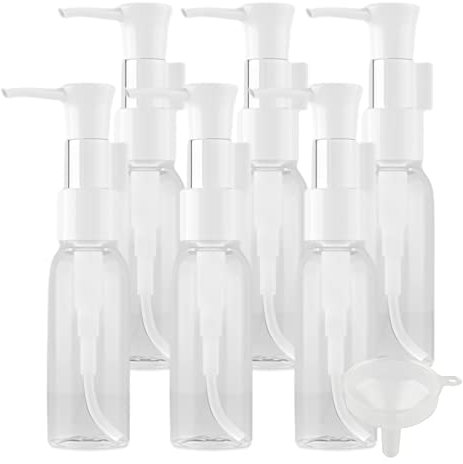 TIANZD 6 Pezzi 30 ml Trasparente Plastica Bottiglia Dispenser Vuoti, Rotondo Bottiglie con Pompa Bianco, Flaconi di Lozione in Ricaricabili, per Domestici per Doccia da Viaggio con Imbuto