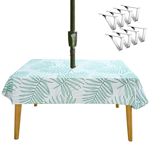 XQKXHZ Gartentischdecken Abwaschbar Rechteckig Outdoor Tischdecke Mit Schirmloch Und Tischdeckenklammer wasserdichte Abwischbare Tischdecke Für Sommer, Garten, Picknick, Party, Grillen,3,153x213cm