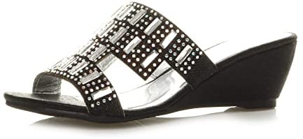AJVANI Womens ladies mid low heel wedge peeptoe cut out diamante mules sandals shoes size