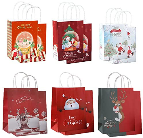 KEELYY 12 Papiertüten Weihnachten Geschenktüten mit Henkel - Klein Geschenktaschen zum Befüllen