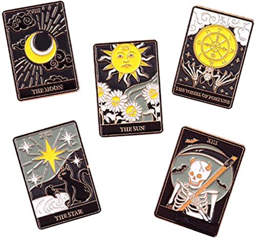 jojofuny 5 pièces Tarot Carte émail Pin La Lune Étoile Roue du de la Mort Broche à dos Vêtements Revers Badge Pour Unisexe