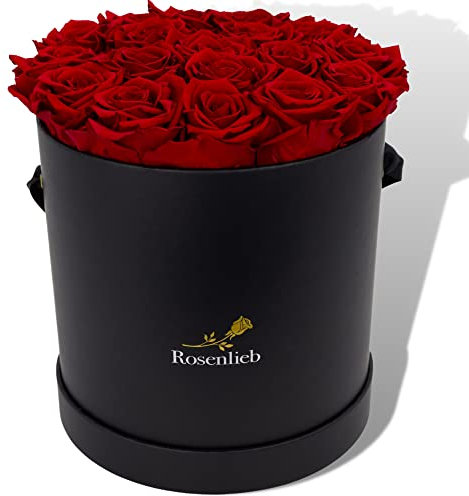 Rosenlieb Rosenbox mit 18 Infinity Rosen (3 Jahre haltbar) | Handgefertigtes Unikat aus Deutschland inkl. Grußkarte | Flowerbox Freundin (Schwarz, Rot)