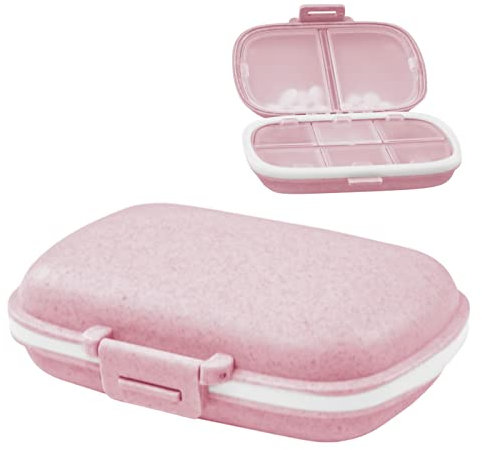 Zuiaso 1 pilulier quotidien, 8 compartiments, pilulier de voyage pour sac à main, médicaments, vitamines, rose