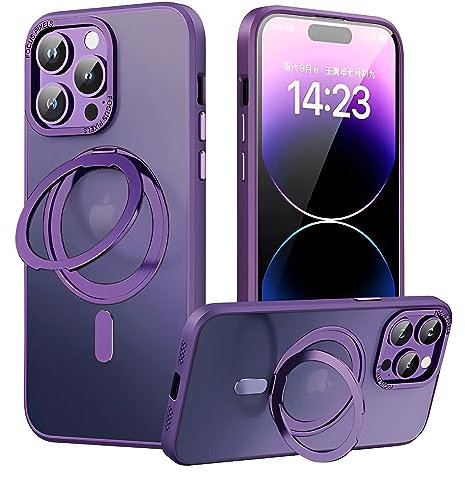 SZJLDS Hülle für iPhone 14 Pro Max Handyhülle [Stark Magnetisch] [Kompatibel mit MagSafe] [360°Unsichtbarem Ring Ständer] Militärnorm Rundumschutz Stoßfest Kratzfeste Schutzhülle, Matt Case (Lila)