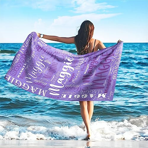 SearchI Personalisiertes Strandtuch mit Individuellem Namen 76X152cm,Schnell Trocknendes Mikrofaser Strandtuch Bequem und Weich Badehandtuch für Strand, Reise, Sauna(Lila)