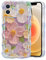 EYZUTAK Case for iPhone 12, Colorful Retro Oil Painting Flower Laser Beam Glossy Pattern Cute Curly Waves Border Exquisite Phone Cover Stylish Durable Soft TPU Protective Case for Girls Women - Pink