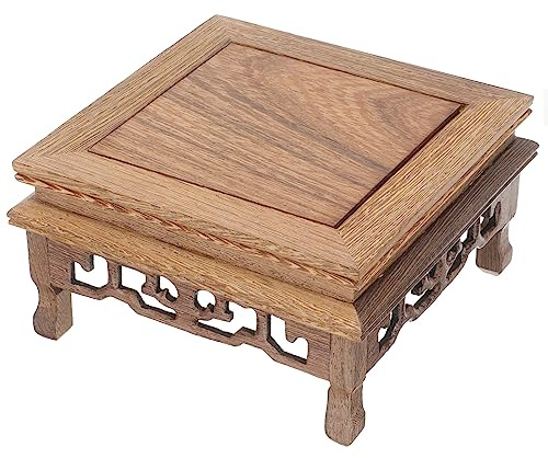 GANAZONO Wooden Pedestal Stand Plant Stand Chinese Wood - Planter Base Wooden Stool Riser For Indoor Plant-Chinese Pot Holder Stands (Pot Not Included) Bonsai Rack | Solid stable square wood base rustic textured finish suitable for flower store craft statue incense burner display