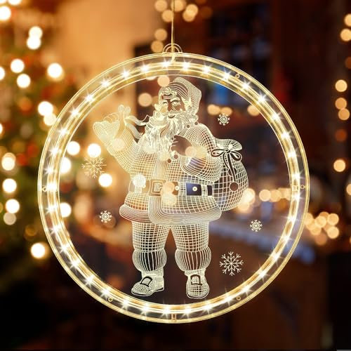 mizikuu Weihnachten Dekorative Fenster Licht, 3D Weihnachtsbeleuchtung Warmweiß Hängende Fensterlicht Batteriebetriebene Weihnachtsdeko Lichter für Innen Außen Weihnachtsfeier Fenster Deko