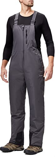 DAFENP Herren Skihose Latzhose Wasserdicht Schneehose Softshellhose Winter Warm Gefüttert Snowboardhose Overall mit Verstellbaren Hosenträgerhose HXK9129M-Grey-M