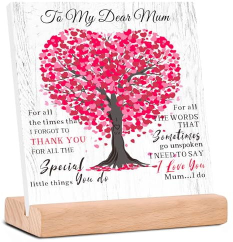 Mothers Day Gifts,Acrylic Decor,Mum Birthday Gifts for Stepmum Grandma | Acrylic Plaque Sign Wooden Base Desk Decor,Mothers day Presents for Mum Grandma from Daughter Son on Birthday Christmas